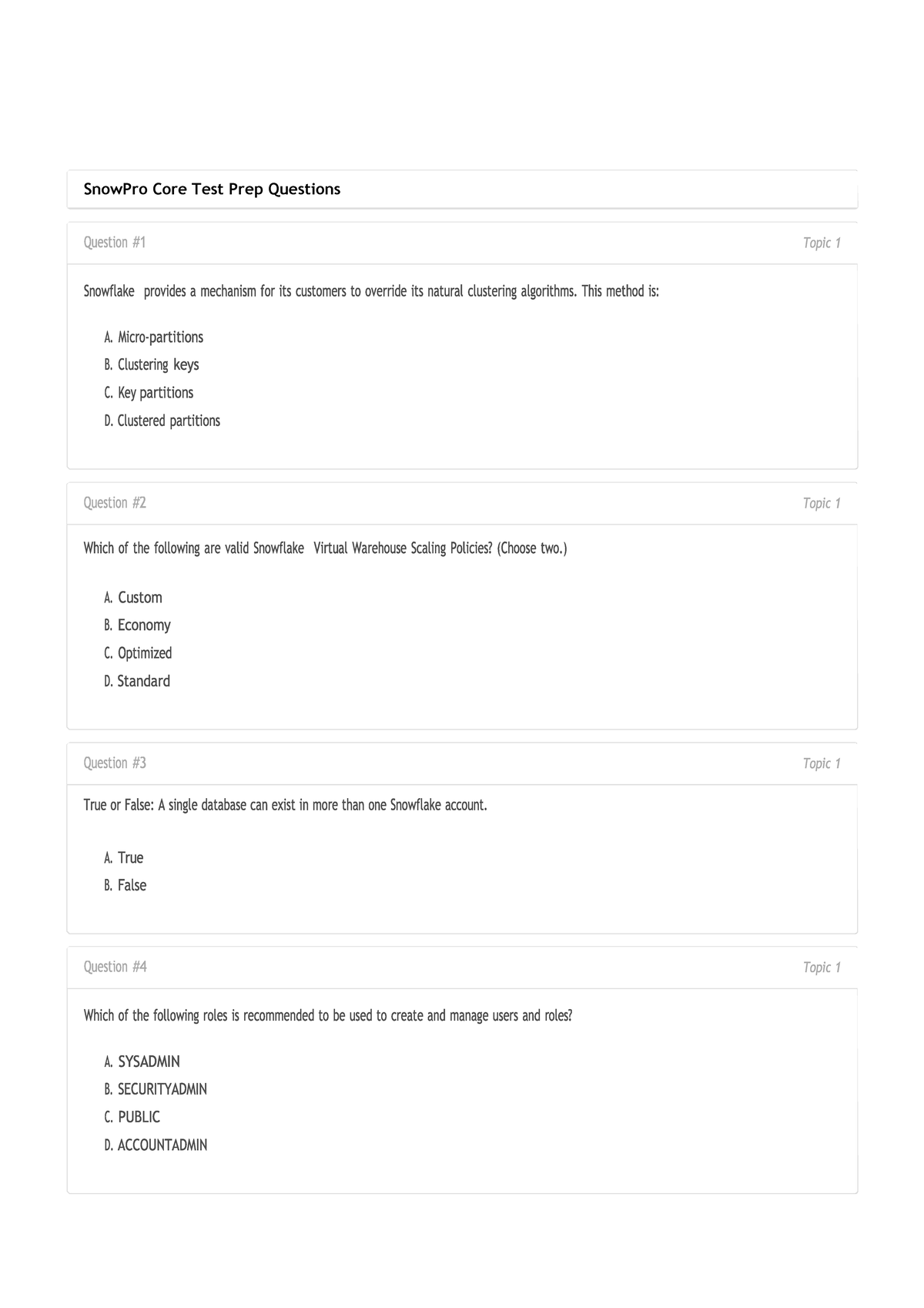 SnowPro Core Test Prep Questions and Answers - Studocu