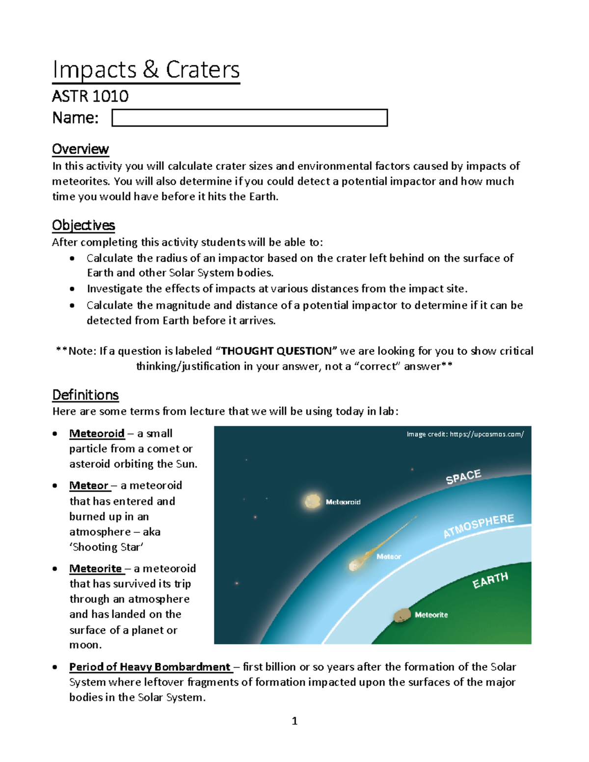 Impacts & Craters Lab Report - ASTR 1010 Activity Details - Studocu
