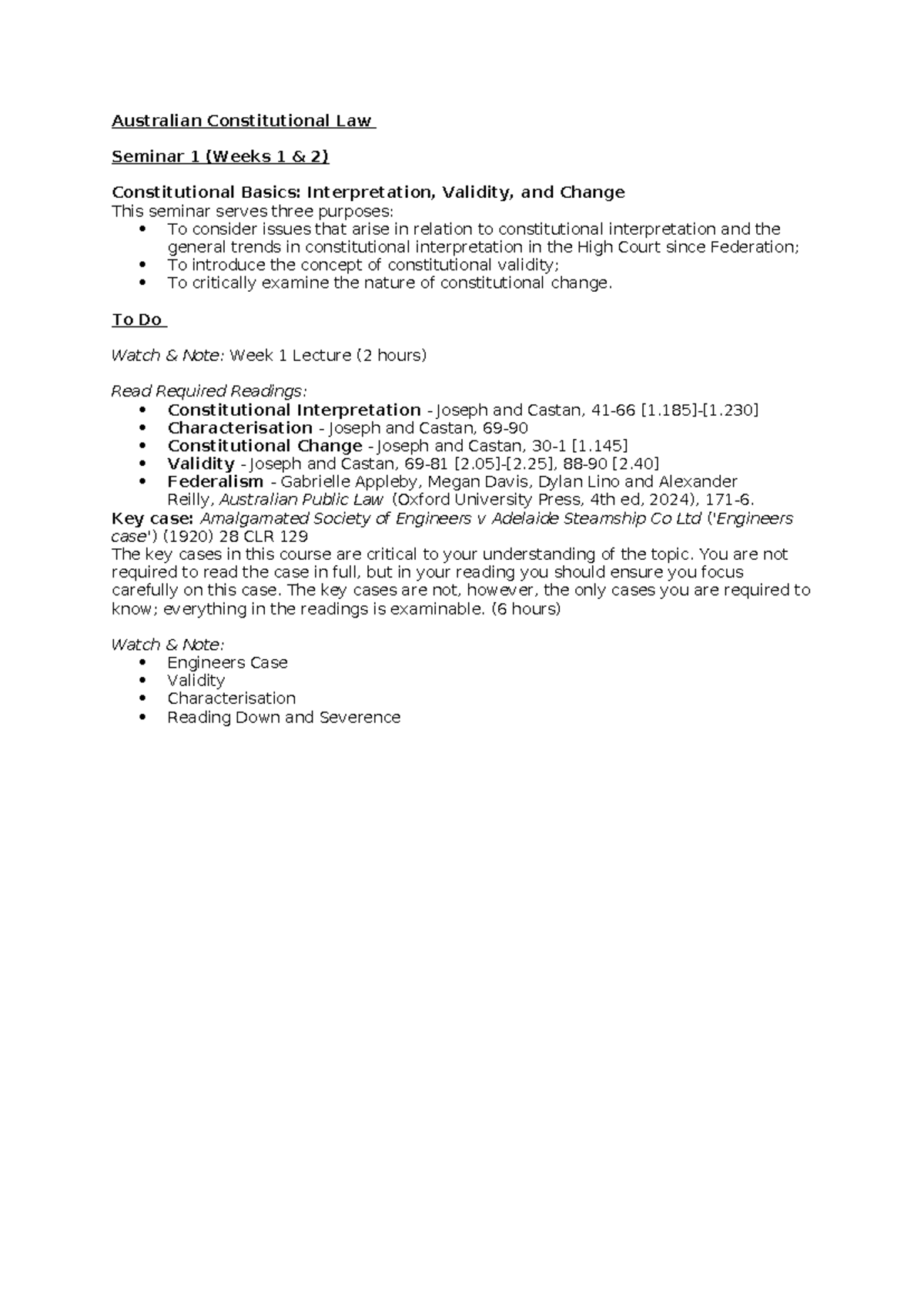 Australian Constitutional Law Seminar 1 (Weeks 1-2): Interpretation ...