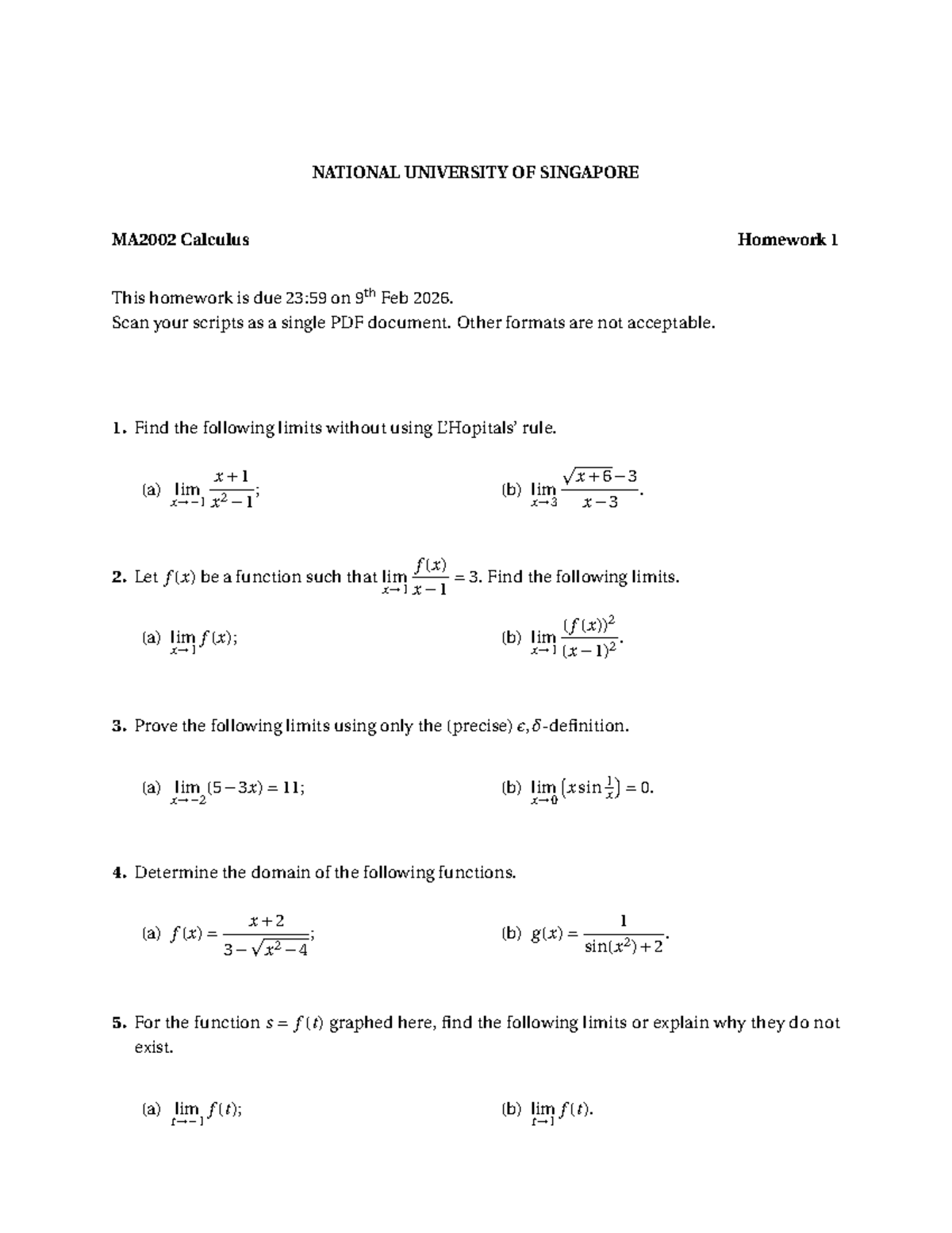 MA2002 Calculus Homework 1: Limit Problems and Solutions - Studocu