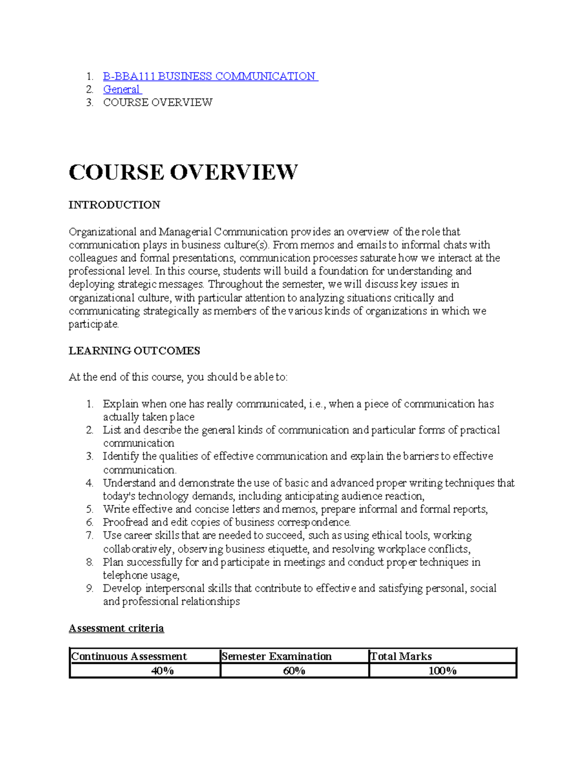 B-BBA111 Business Communication Module Overview and Key Concepts - Studocu
