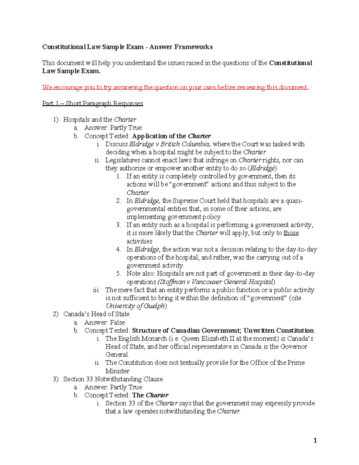 Constitutional Law Sample Exam Answer Frameworks - 2004 16-142153 - Studocu