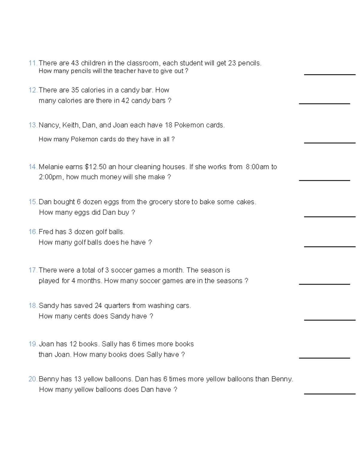 Math Worksheet: Word Problems with Multi-Digit Numbers - Studocu