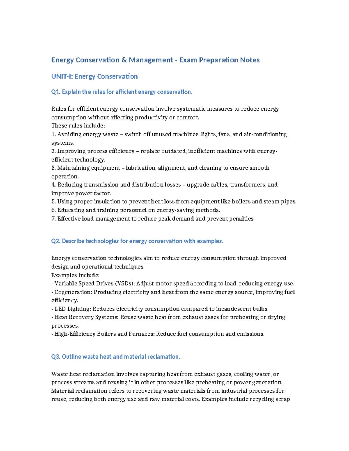 ECM Final Exam Notes: Energy Conservation Management Strategies - Studocu
