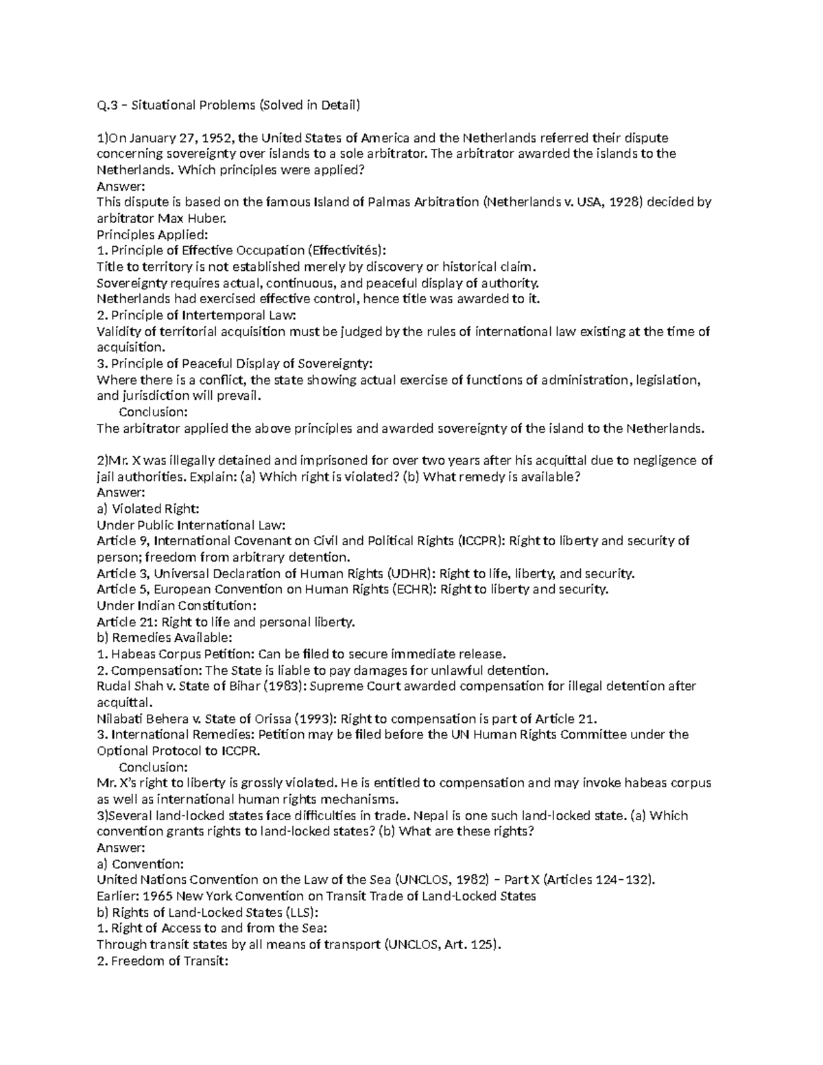Q.3 Situational Problems in International Law (Solved in Detail) - Studocu