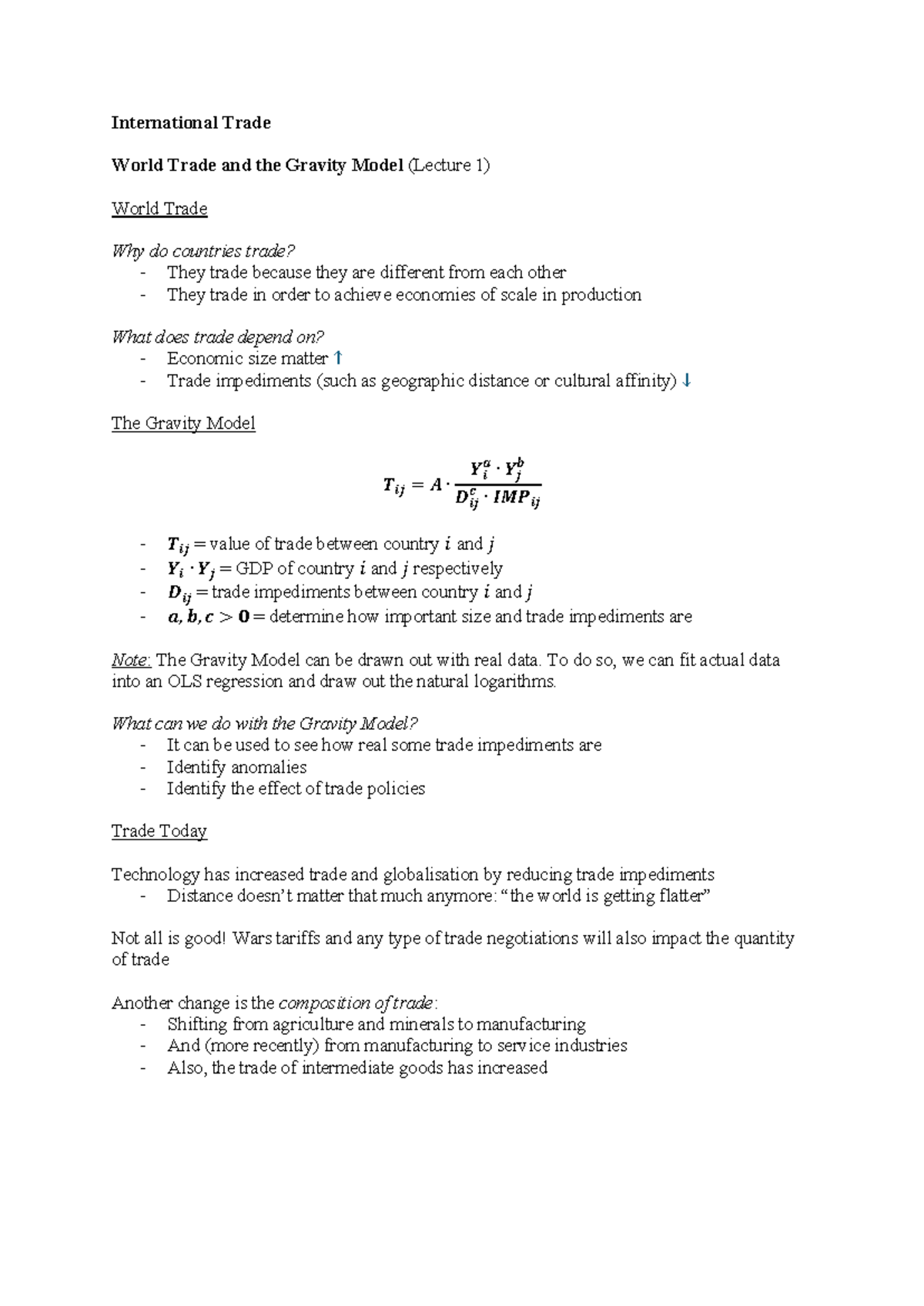 International Trade: Gravity Model & Ricardian Model (Lecture 1 ...