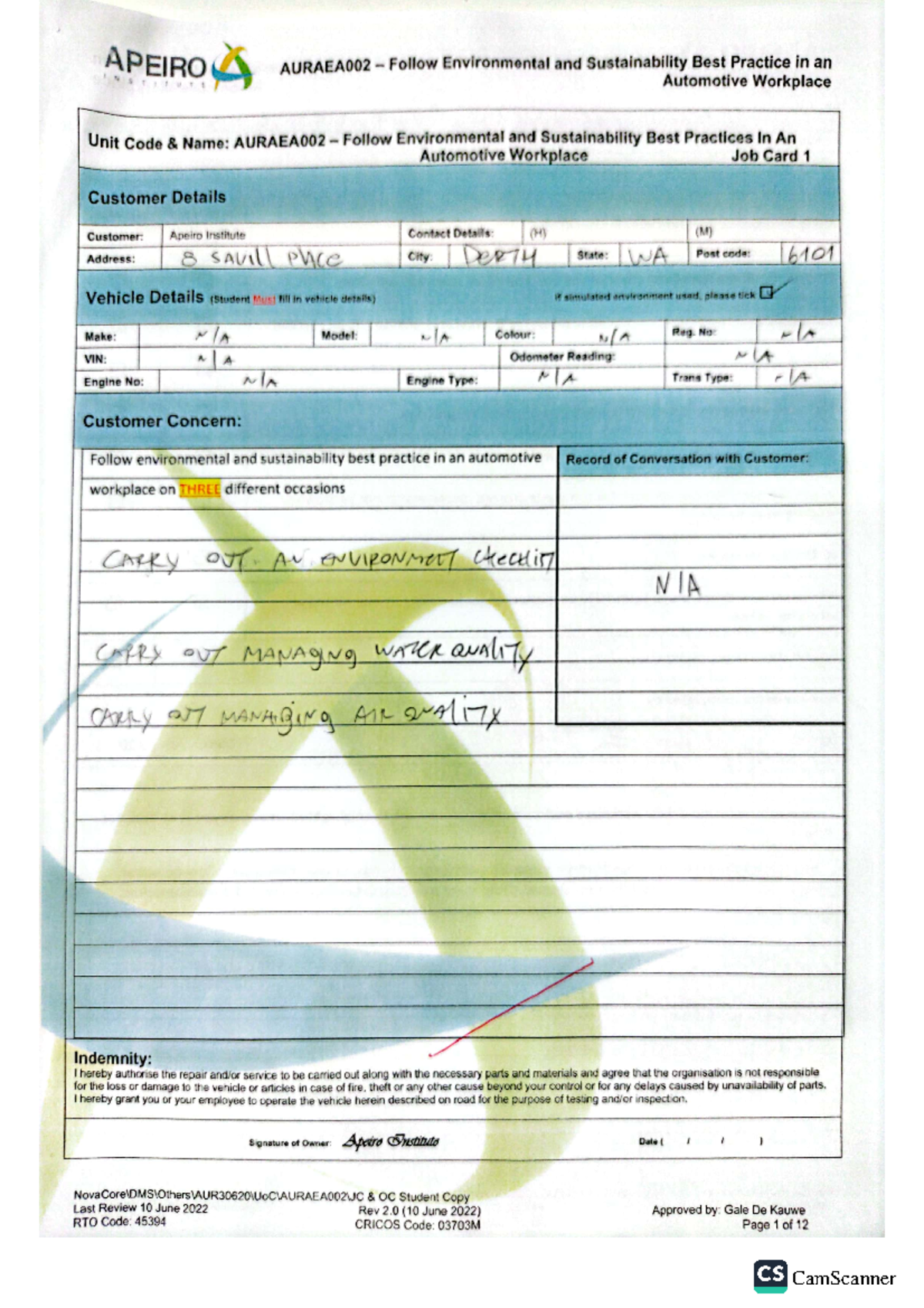 Auraea 002-JC - job card - APEIRO AURAEA002 Follow Environmental and ...