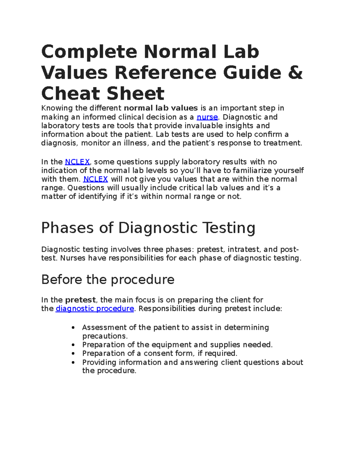 Normal Lab Values Reference Guide: A Comprehensive Nursing Resource ...