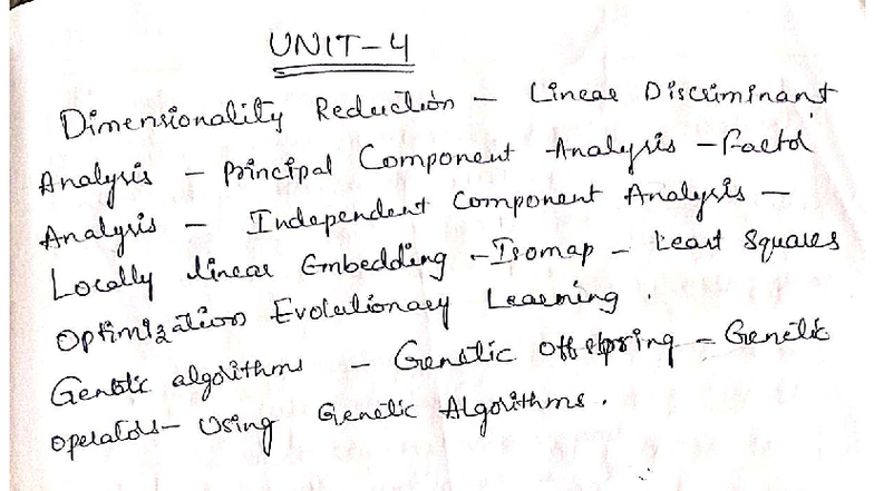 Unit 4: Dimensionality Reduction Techniques in Machine Learning - Studocu