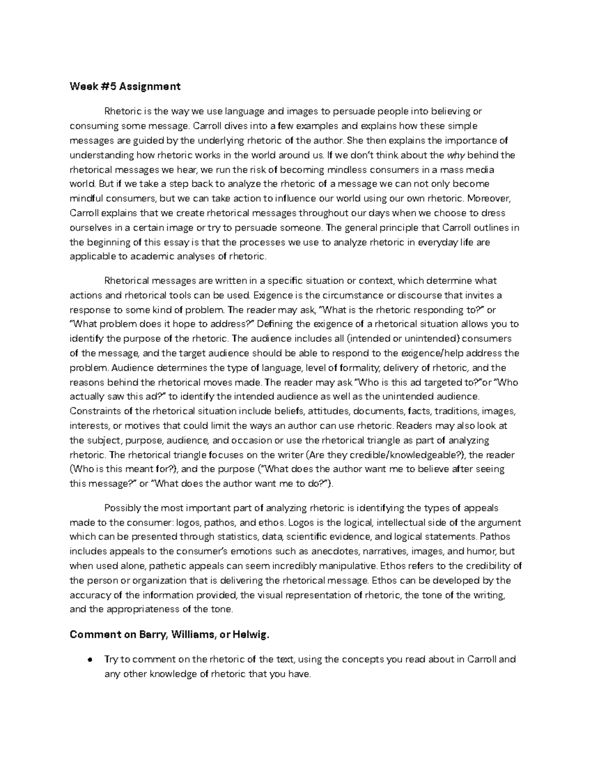 Week #5 English 101 - Discussion Board Post on Rhetoric Analysis - Studocu