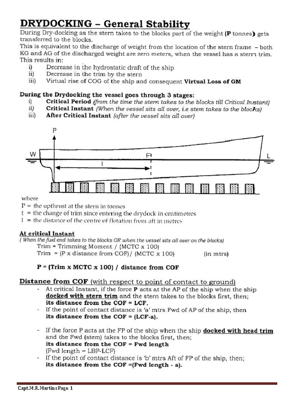 Drydocking Calculations and DIWL Analysis - Capt. M.R. Martins - Studocu