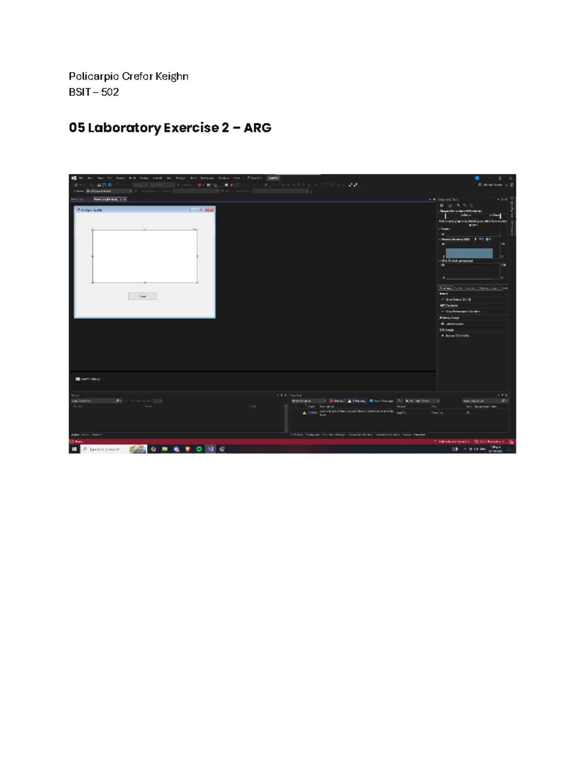 BSIT 502 05 Lab Exercise 2: Data Handling in C# - Studocu