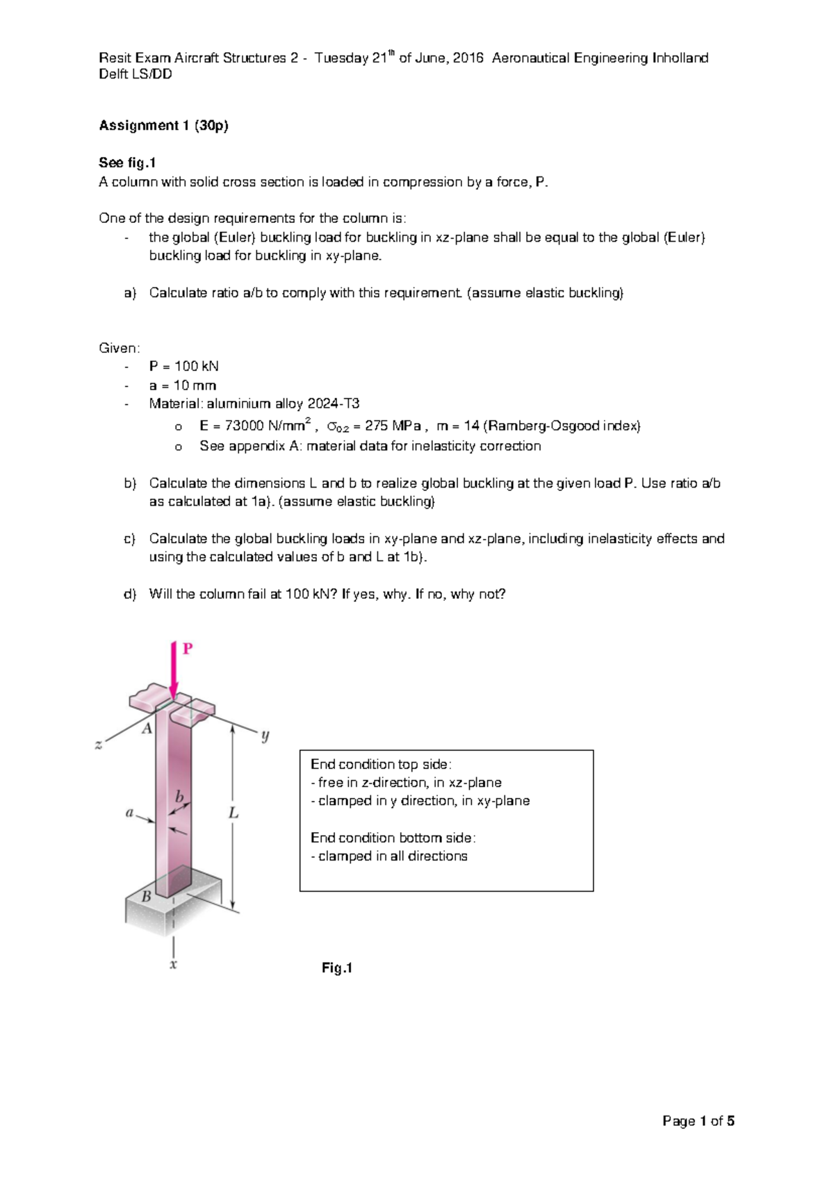 Aircraft Structures 2 Assignment: Buckling Analysis & Design ...