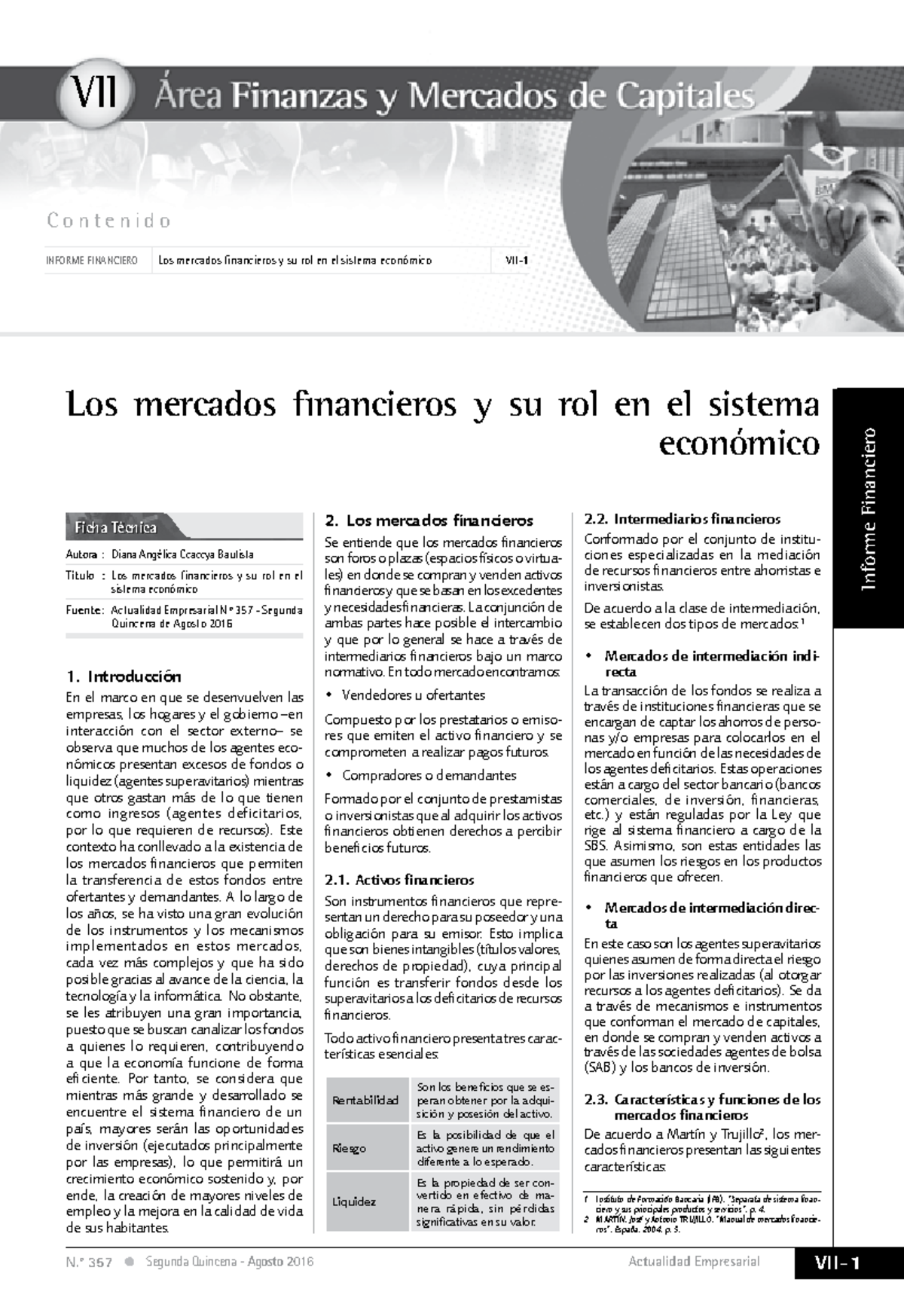 Los Mercados Financieros y su Rol en el Sistema Económico - Informe 357 ...