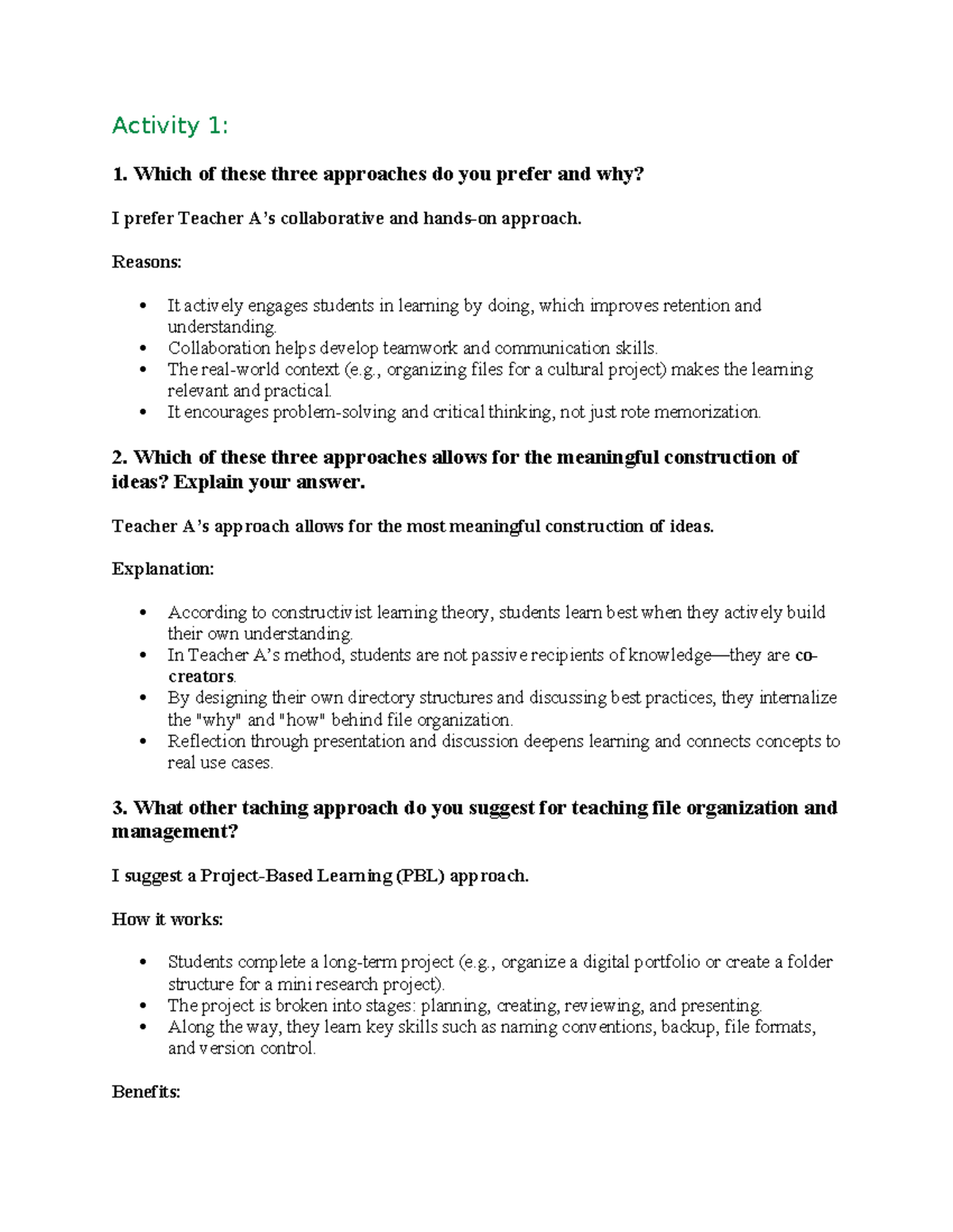 Activity 1: Teaching File Organization Approaches in ICT Module - Studocu