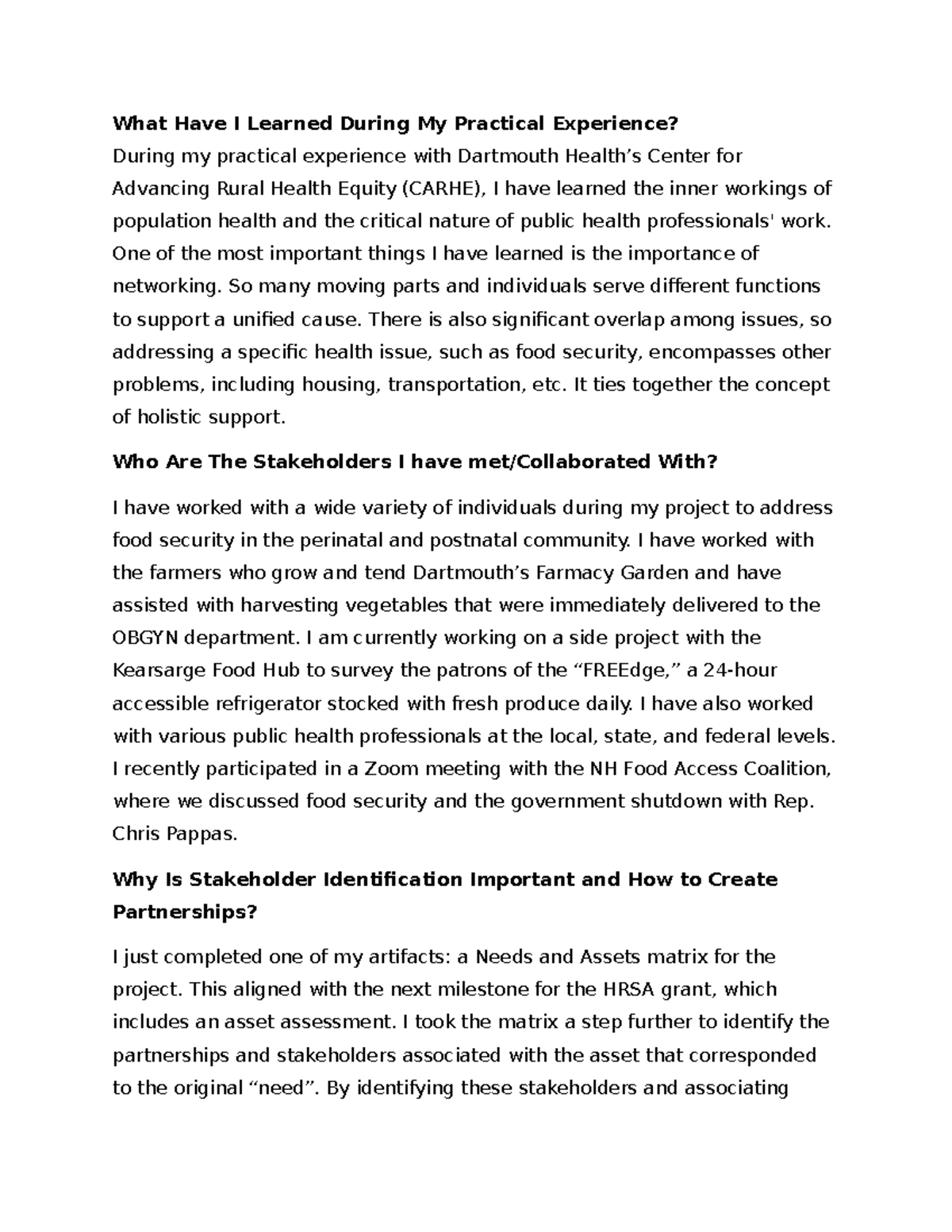 Mod 3 Discussion: Insights from My Practical Experience at CARHE - Studocu