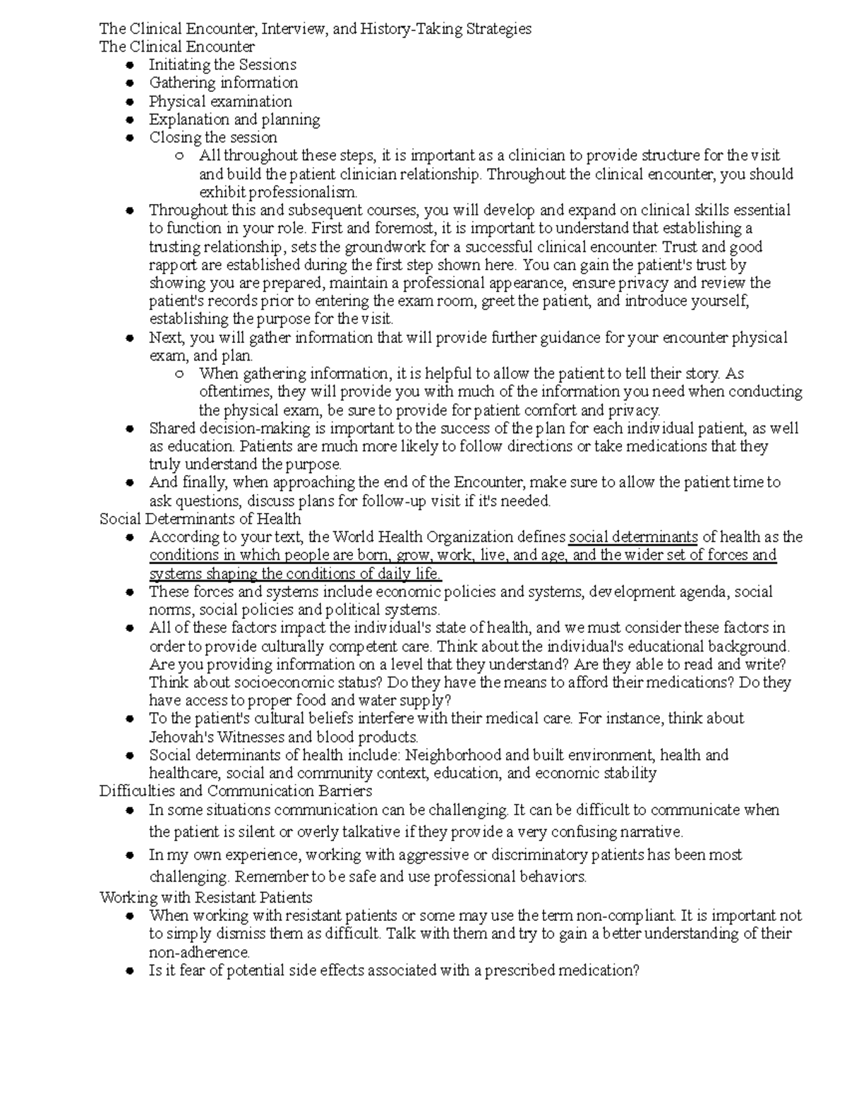 Clinical Encounter Strategies: Assessment Exam 1 Notes - Studocu