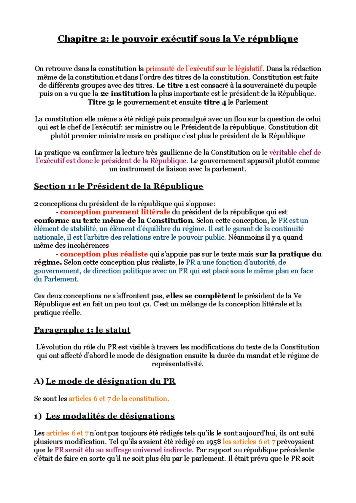 Chapitre 2: Le Pouvoir Exécutif sous la Ve République - Cours de Droit ...