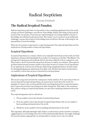 Radical Skepticism - Summary of Knowledge Challenges and Responses ...