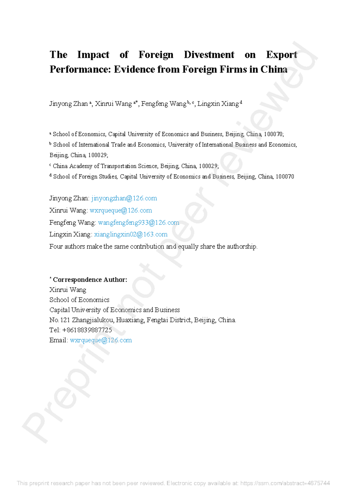 The Impact of Foreign Divestment on Export Performance in China ...