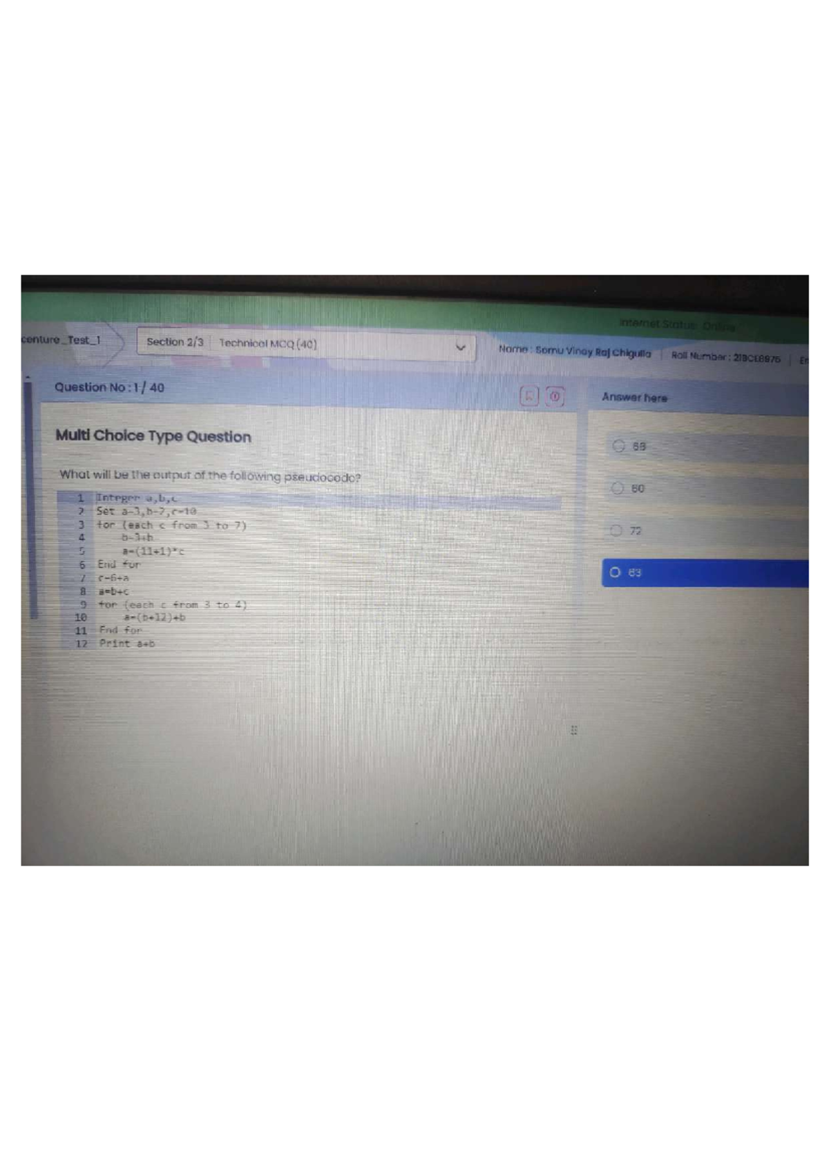Accenture_Test_1 Section I Technical MCQ (40) - Pseudocode Questions ...