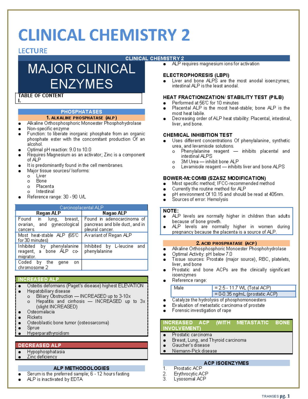 Clinical Chemistry 2: Prelim Lecture Notes on Enzymes and Their ...