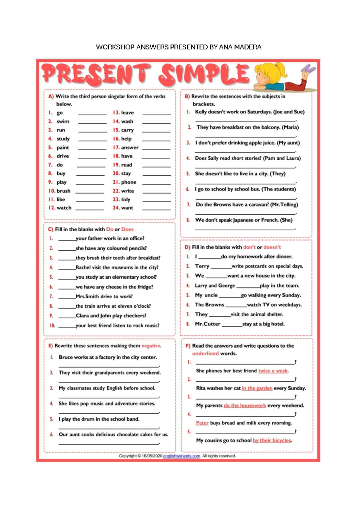 WORKSHOP ANSWERS: VERB FORMS & SENTENCE REWRITING EXERCISES - Studocu