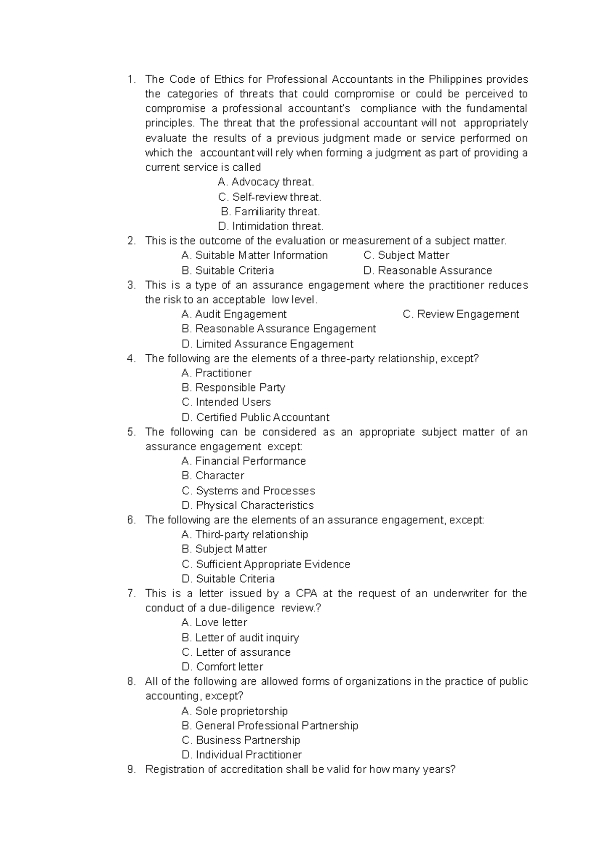 Audit theory multiple choice questions - The Code of Ethics for ...