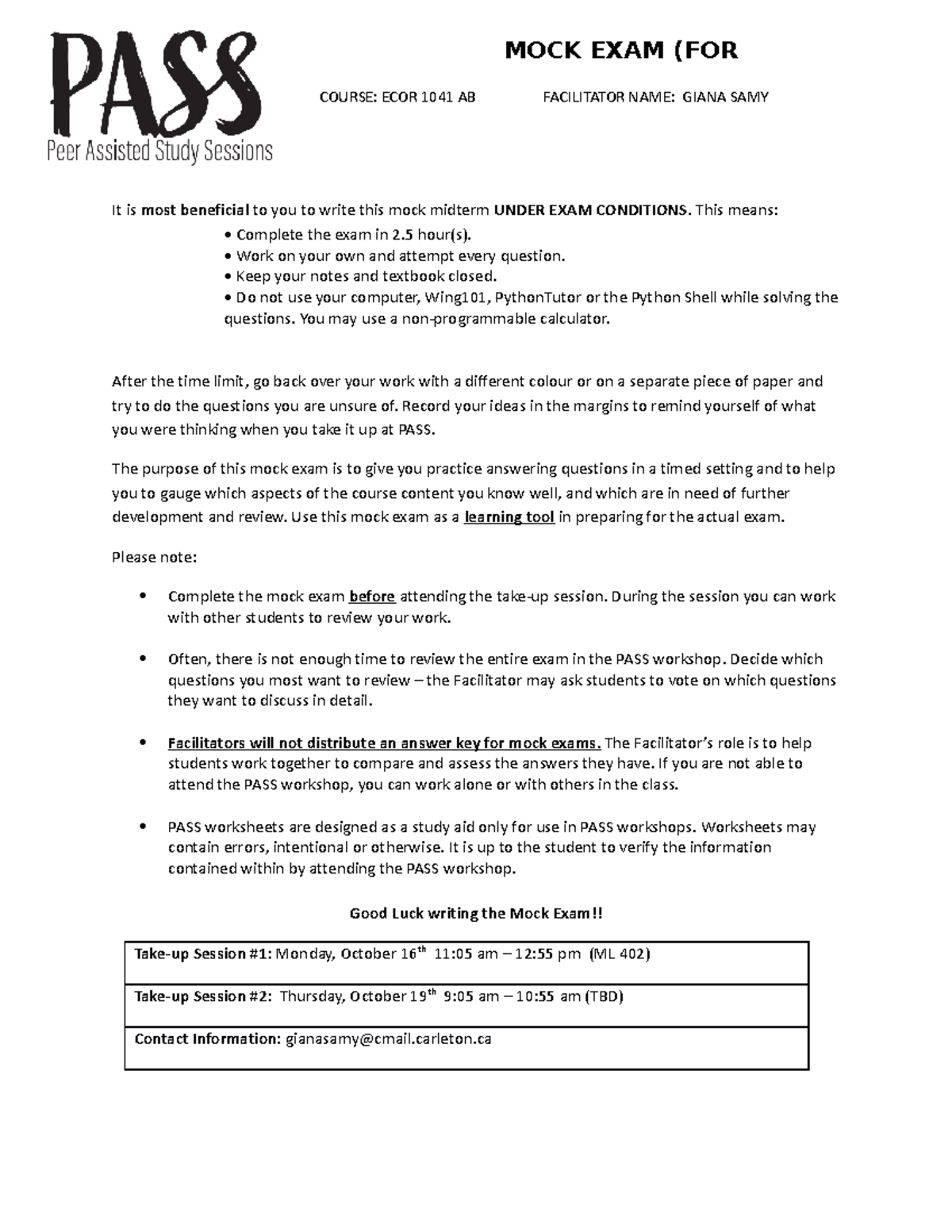 ECOR 1041 Mock Midterm Exam Practice Questions and Guidelines - Studocu