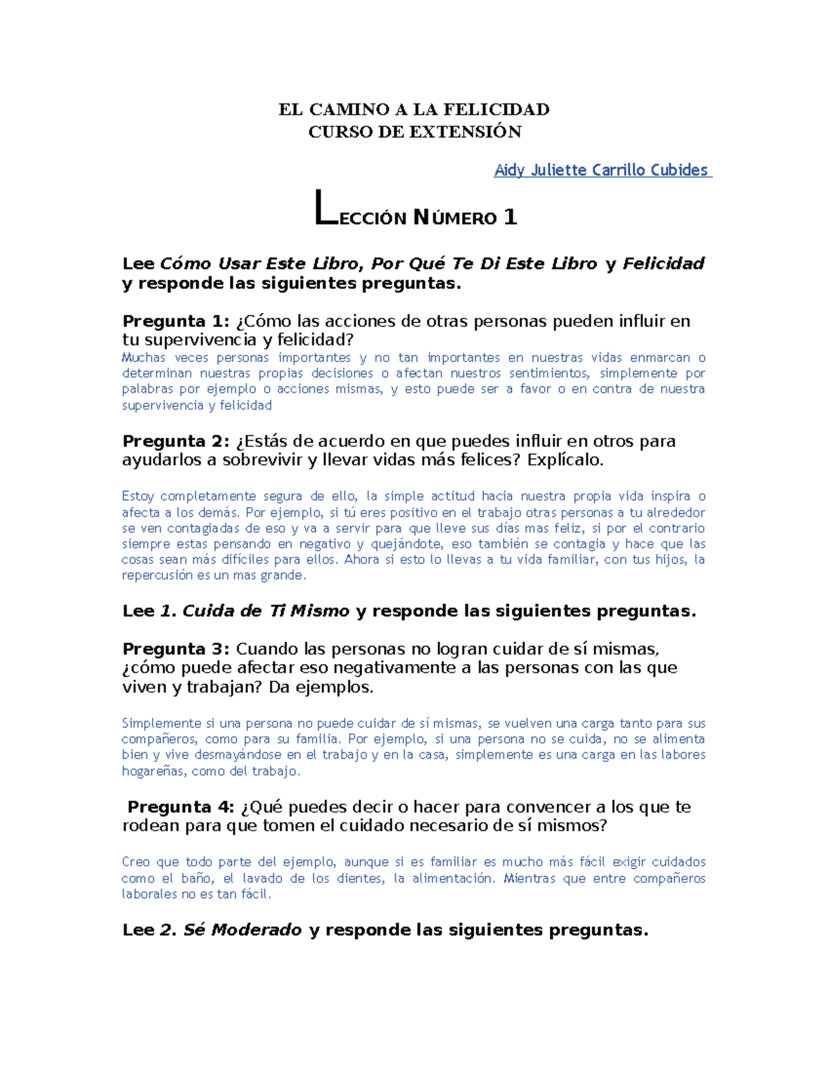 Curso El Camino a la Felicidad - Lección 1: Reflexiones y Preguntas ...