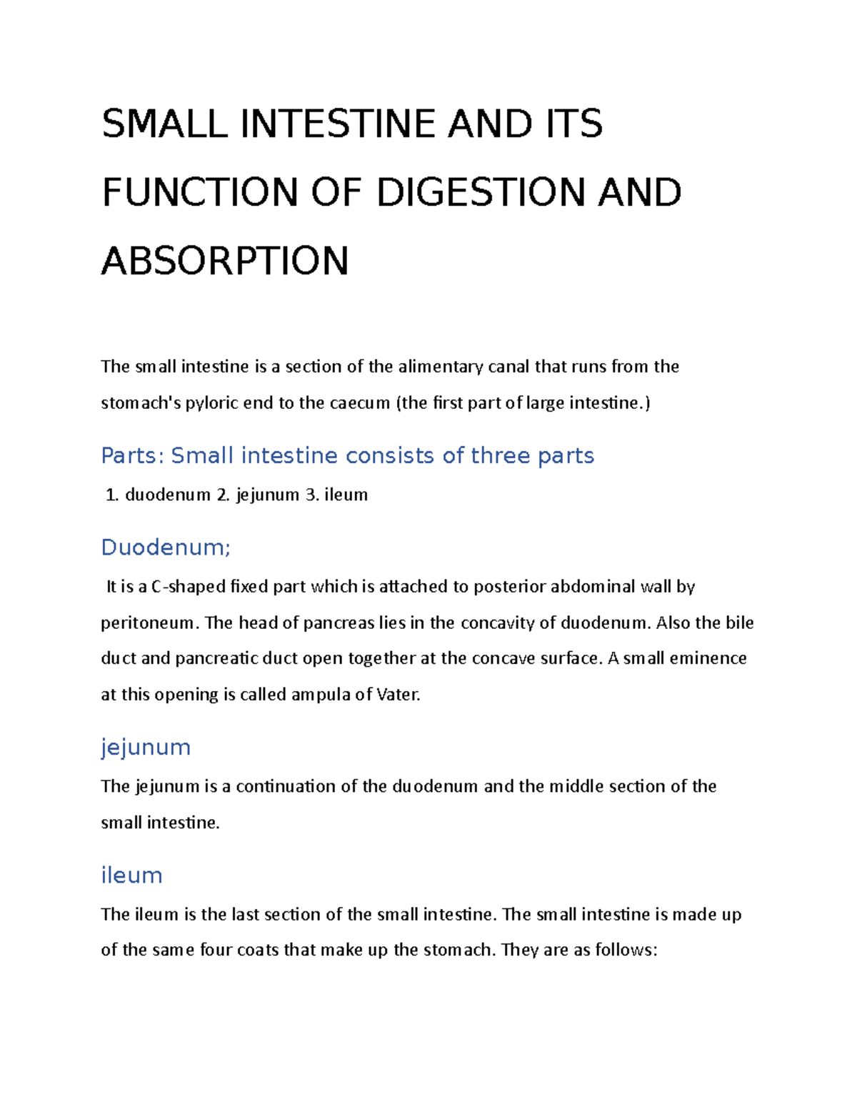 What Are The Three Sections Of The Small Intestine What Is The Function ...