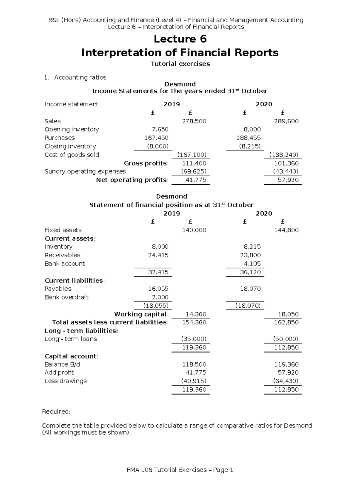 FMA 06 - Lecture 6: Financial Report Interpretation Exercises - Studocu