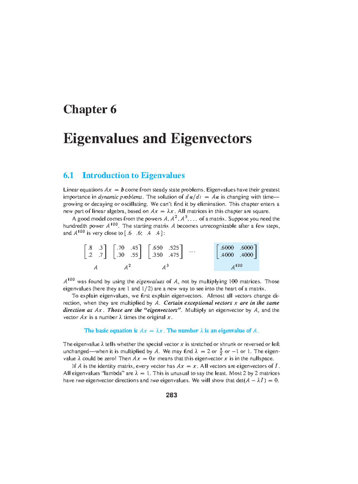 Eigenvalue Theory - MATH 201 Lecture Notes Chapter 6 - Studocu