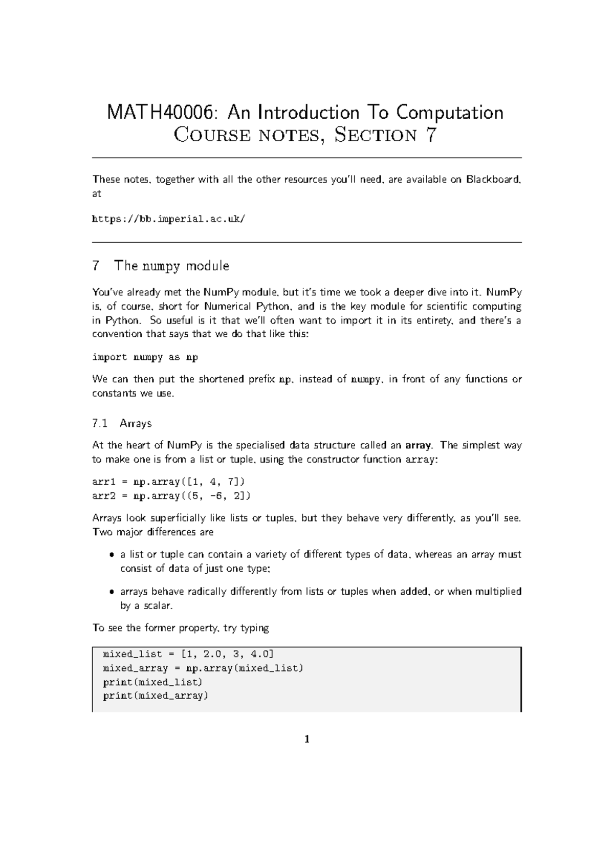 MATH40006 Lecture Notes: Exploring NumPy Module (Sec 7) - Studocu