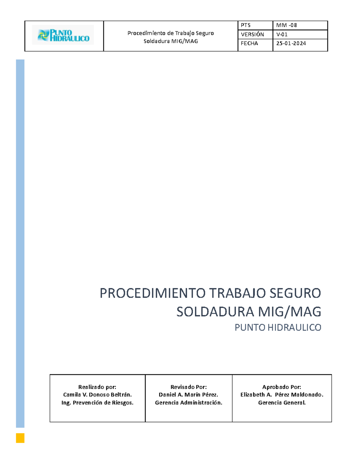Procedimiento Trabajo Seguro Soldadura MIG/MAG - V01, 25-01-2024 - Studocu