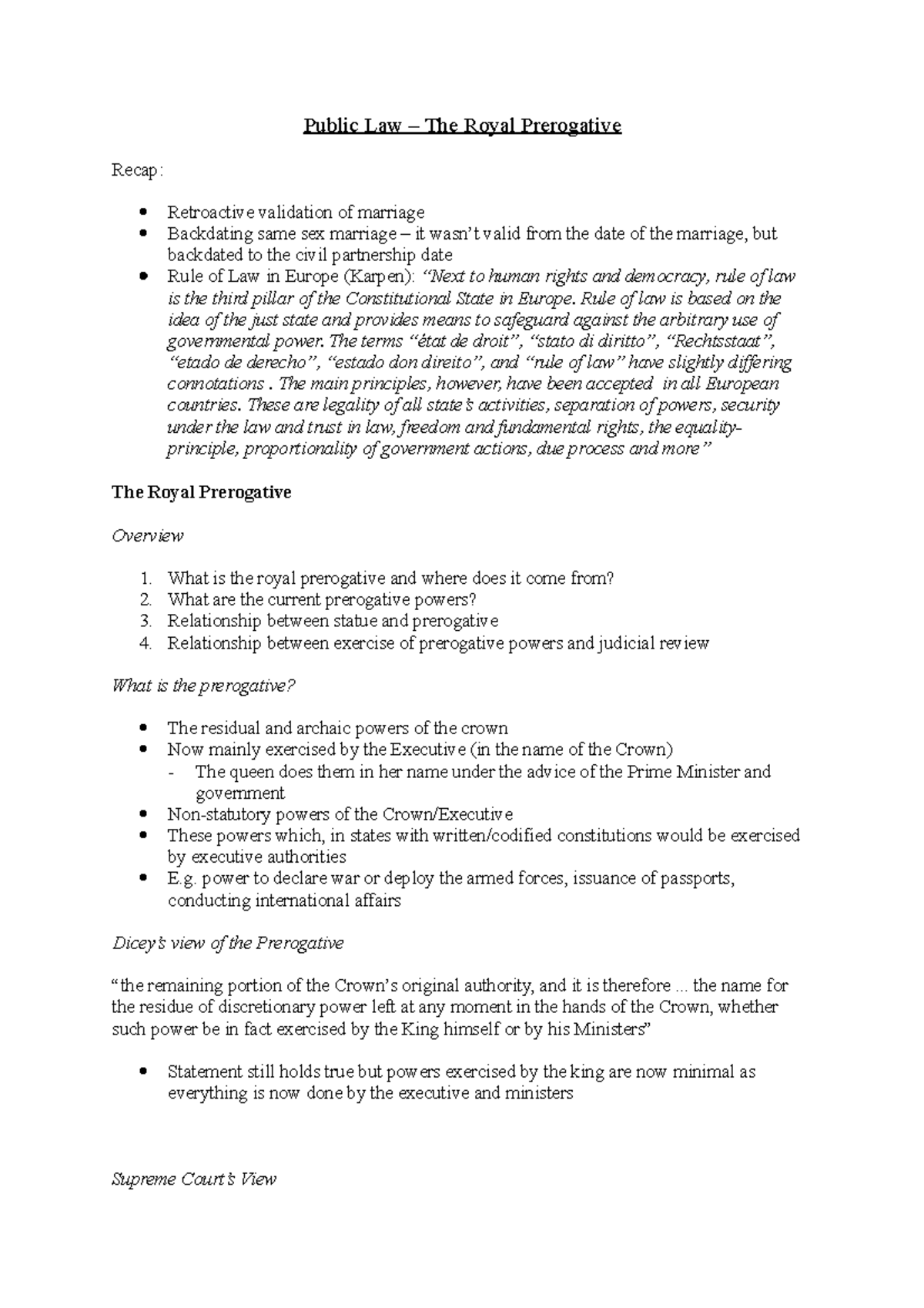 Public Law - The Royal Prerogative - Public Law – The Royal Prerogative ...