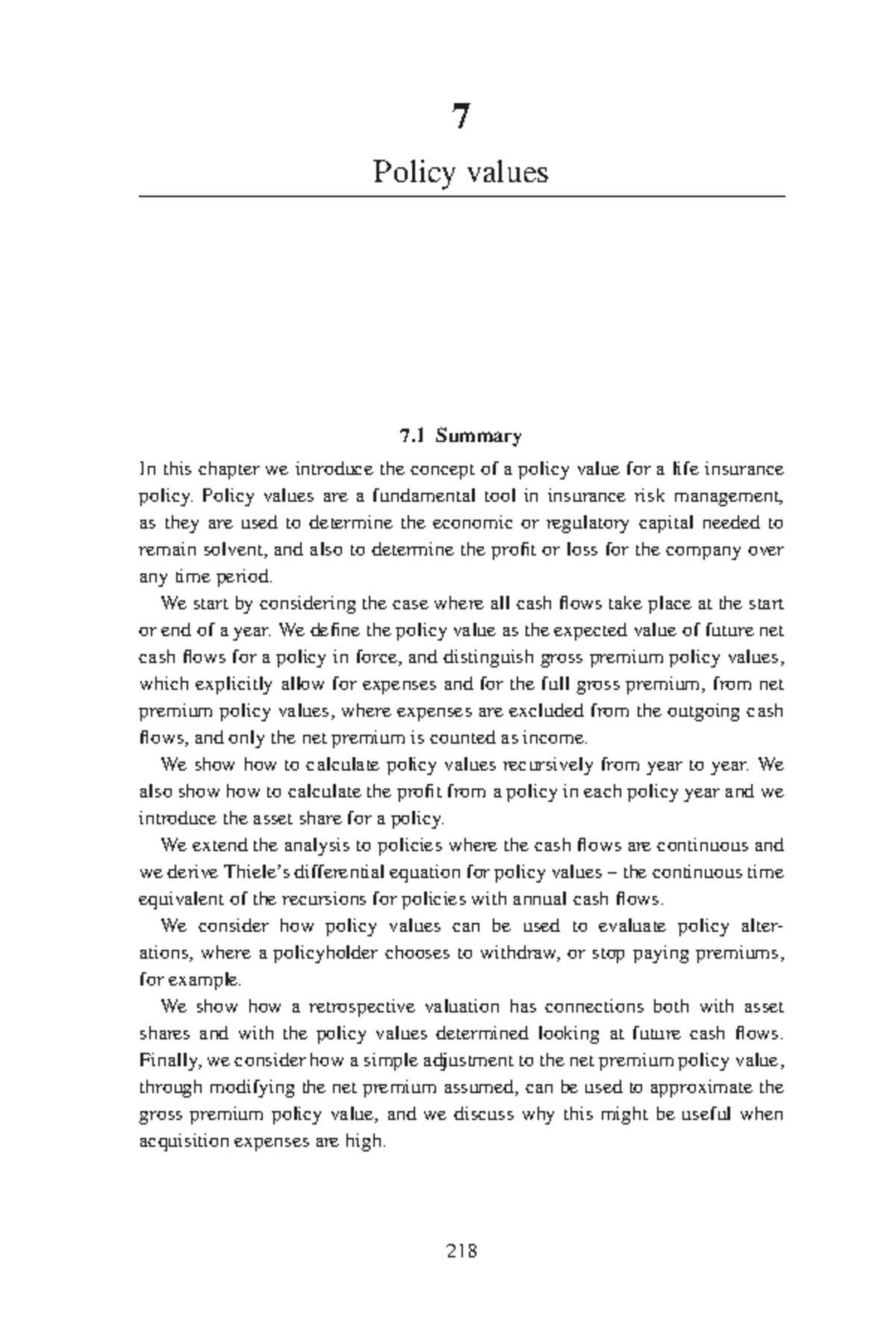 Chapter 7: Policy Values in Life Insurance (Course Code: ANJAY) - Studocu