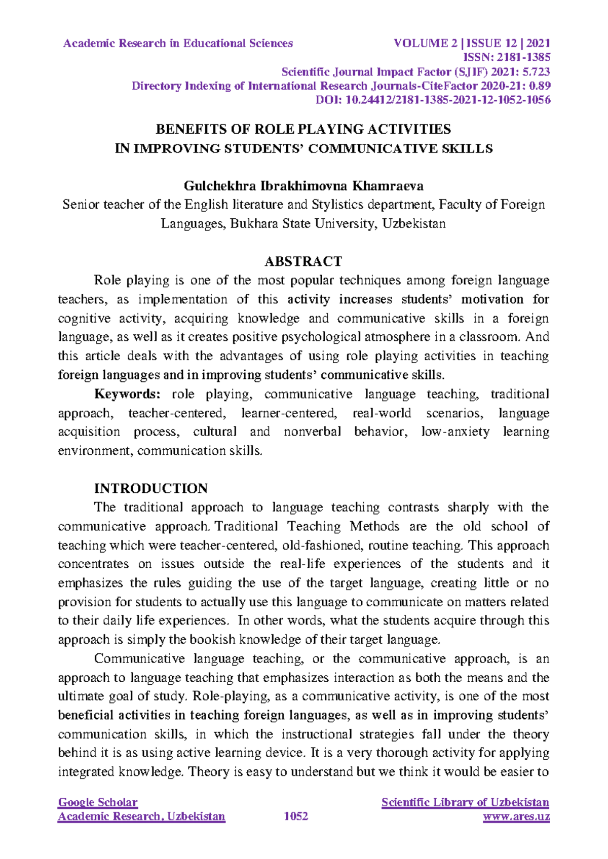 Benefits of Role Playing Activities in Enhancing Communicative Skills ...
