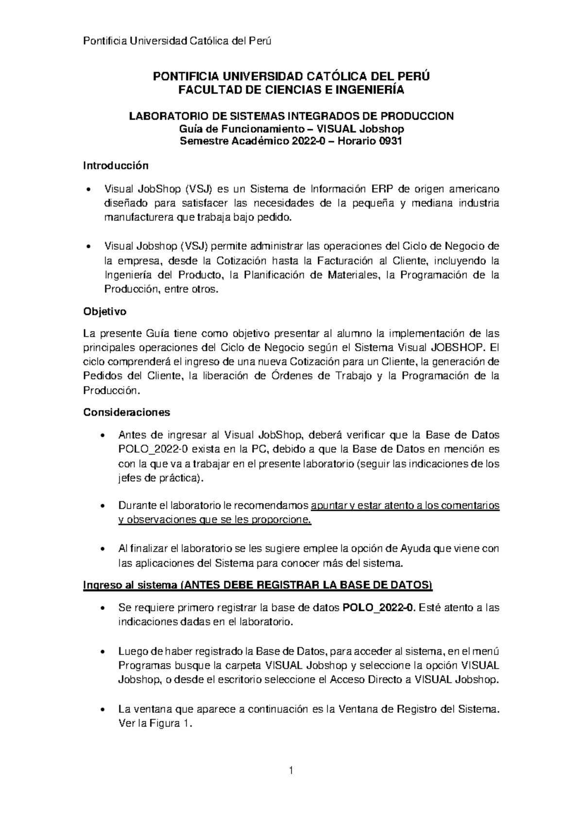 Guía de Funcionamiento de Visual JobShop - Lab Sistemas Integrados 2022-0 - Document Preview