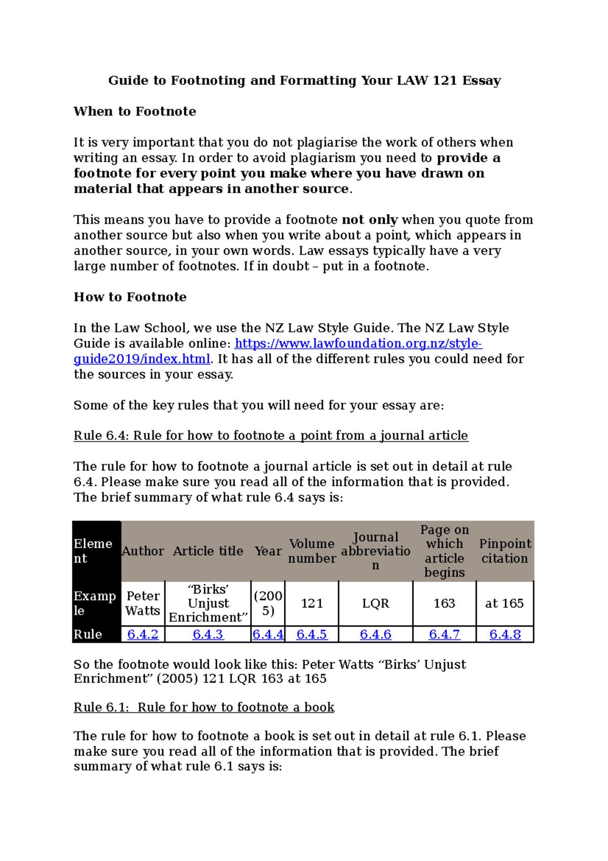 LAW 121 Essay Footnoting & Formatting Guide - Studocu