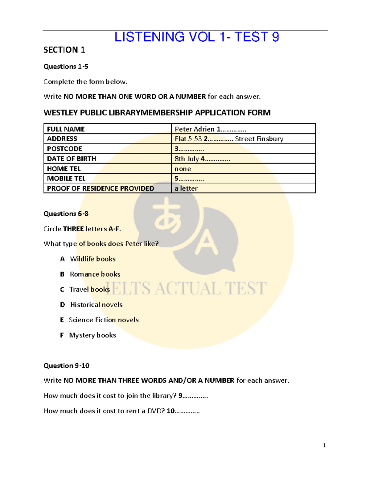 Listening Practice 9: IELTS Training Online - Test 9 Sections Overview ...