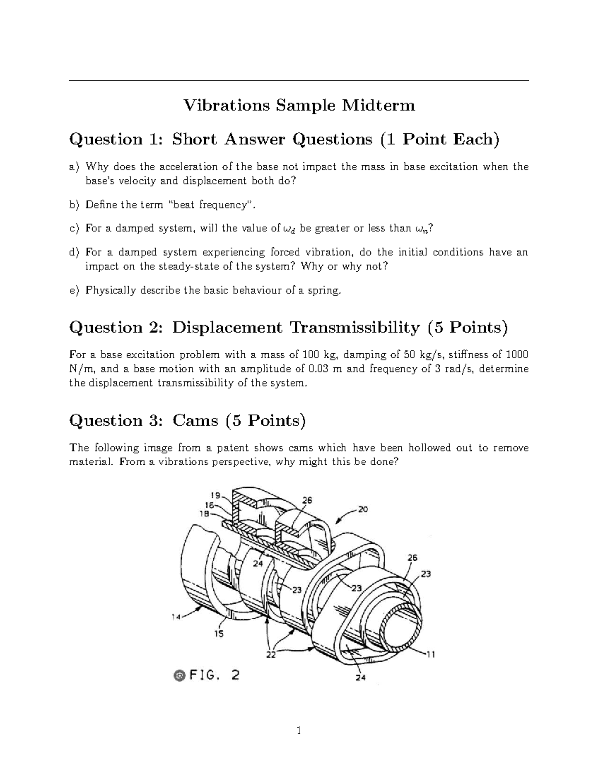 Vibrations Sample Midterm Exam Questions (VIBR 101) - Studocu