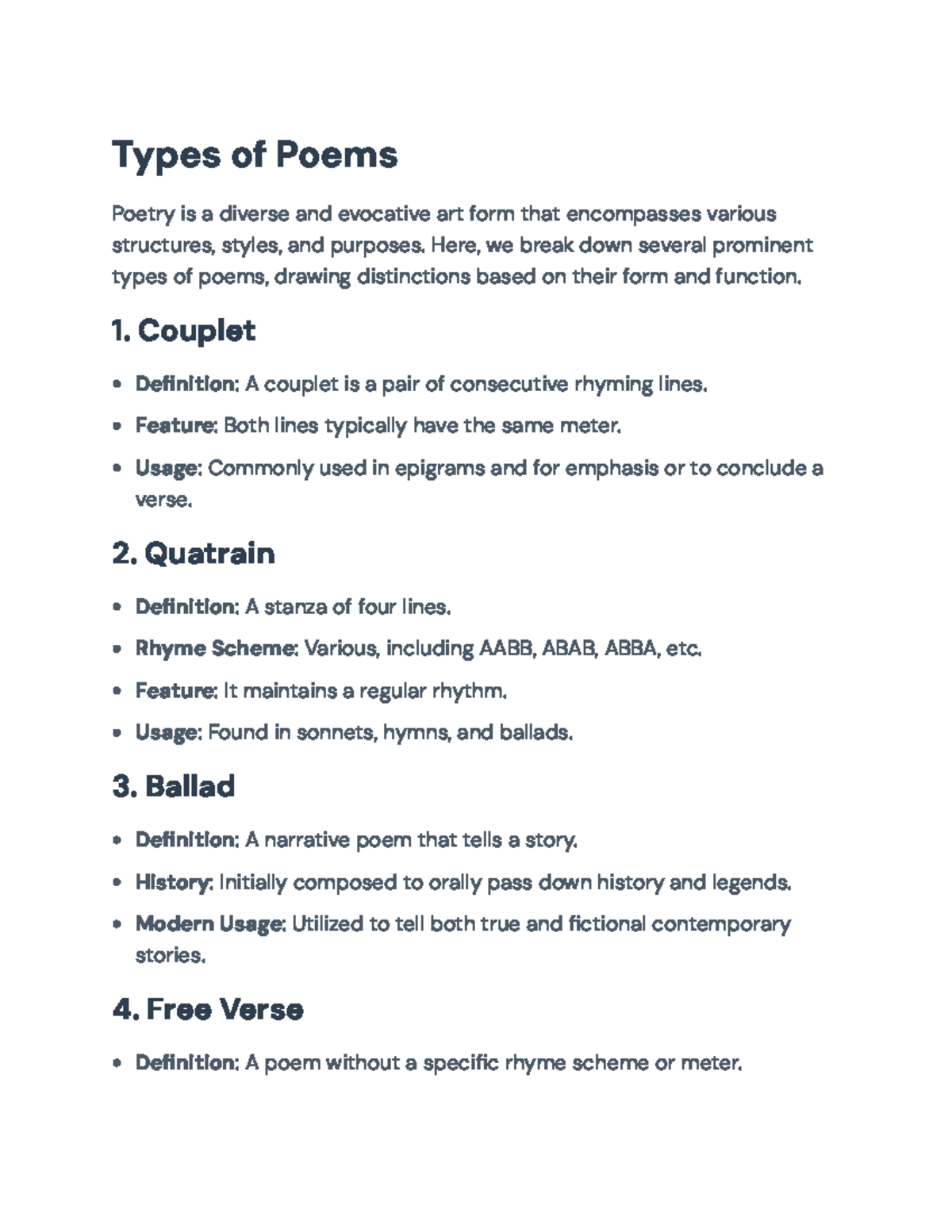 Exploring Various Types of Poems: Definitions and Usage - Types of ...