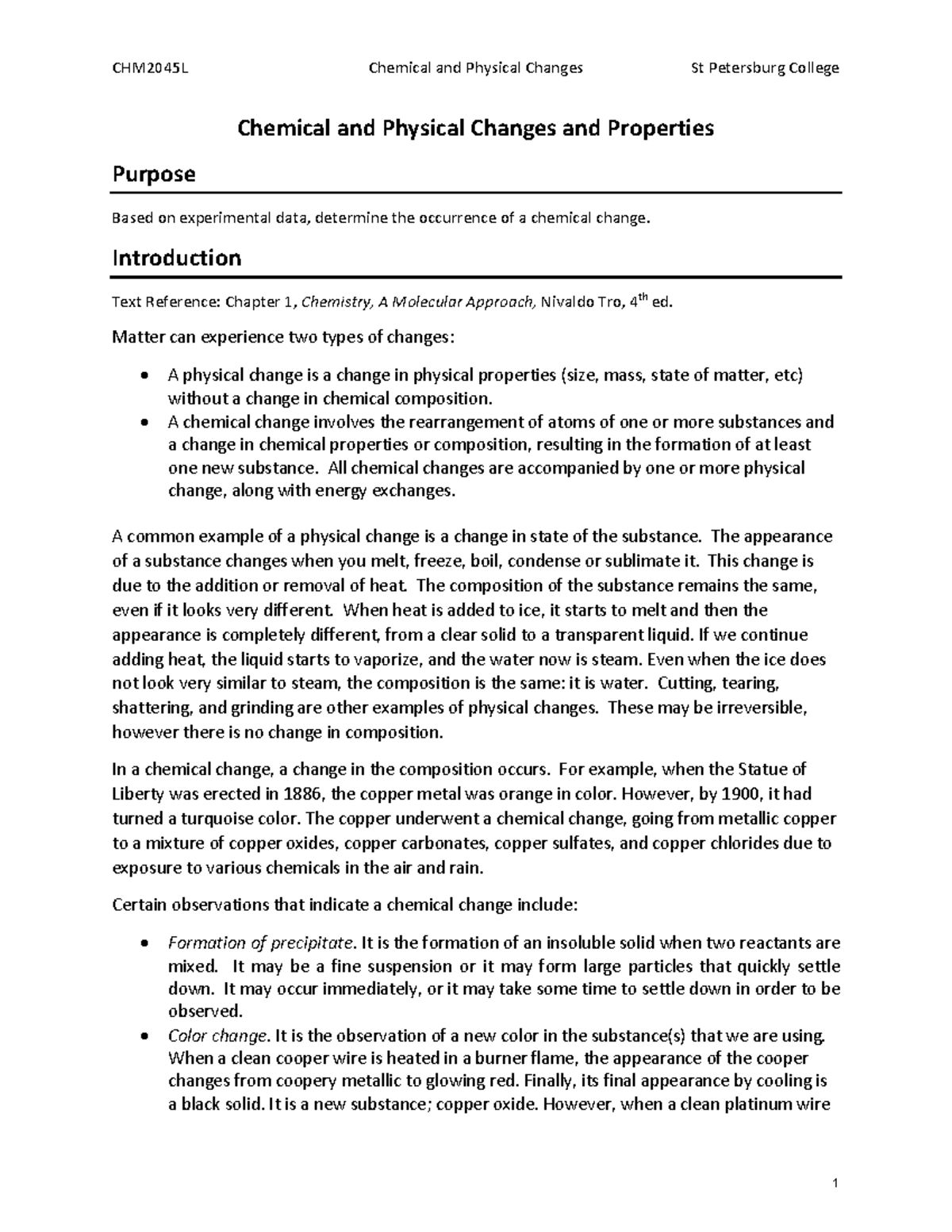 CHM 2045L Lab Manual: Chemical & Physical Changes and Density ...