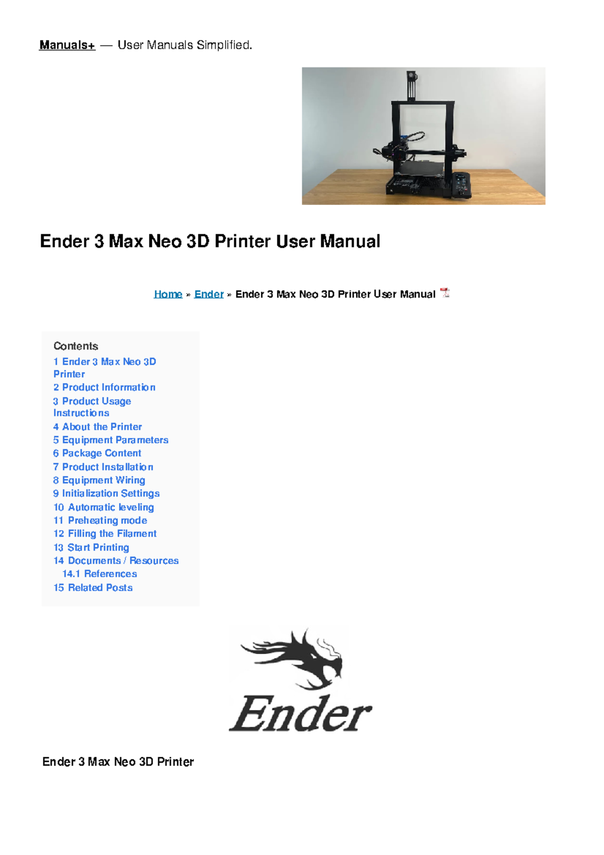 Ender 3 Max Neo 3D Printer User Manual: Comprehensive Setup Guide