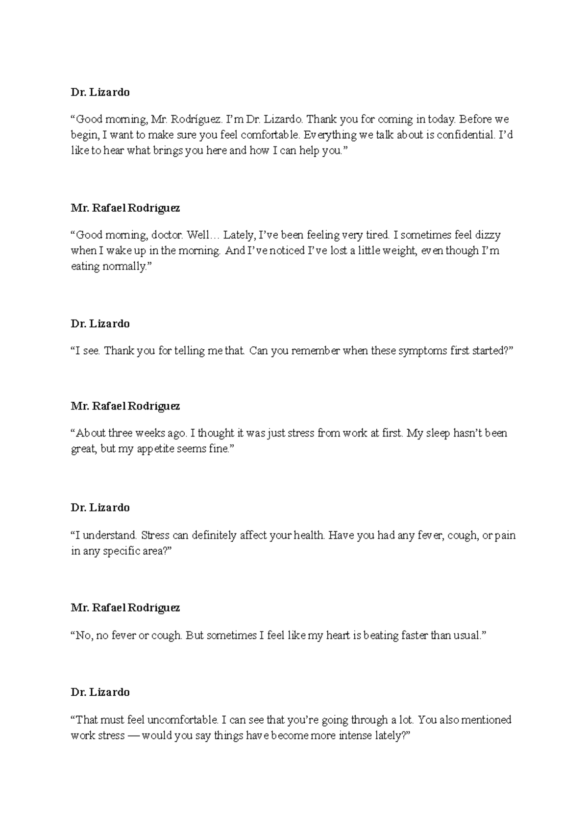 Unit 3 Topic 2: Patient Consultation Script - Dr. Lizardo & Mr ...