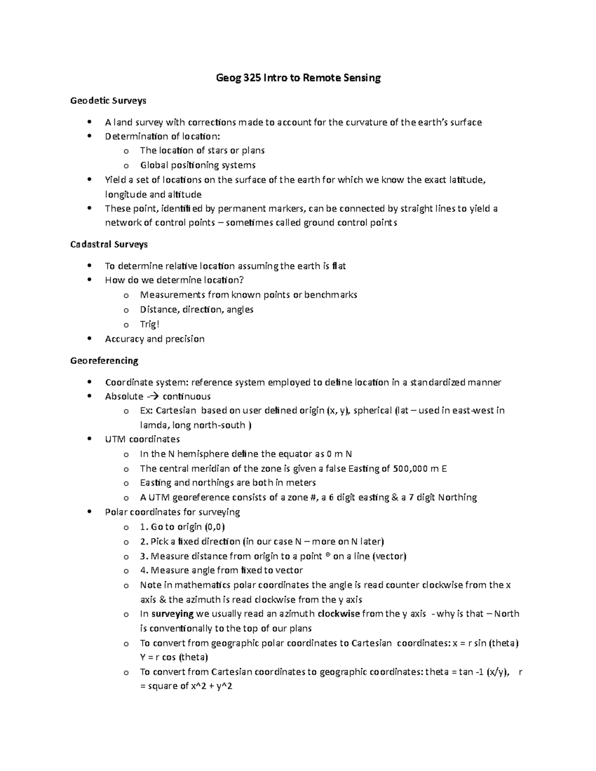 Geog 325 lecture notes - Geog 325 Intro to Remote Sensing Geodetic ...
