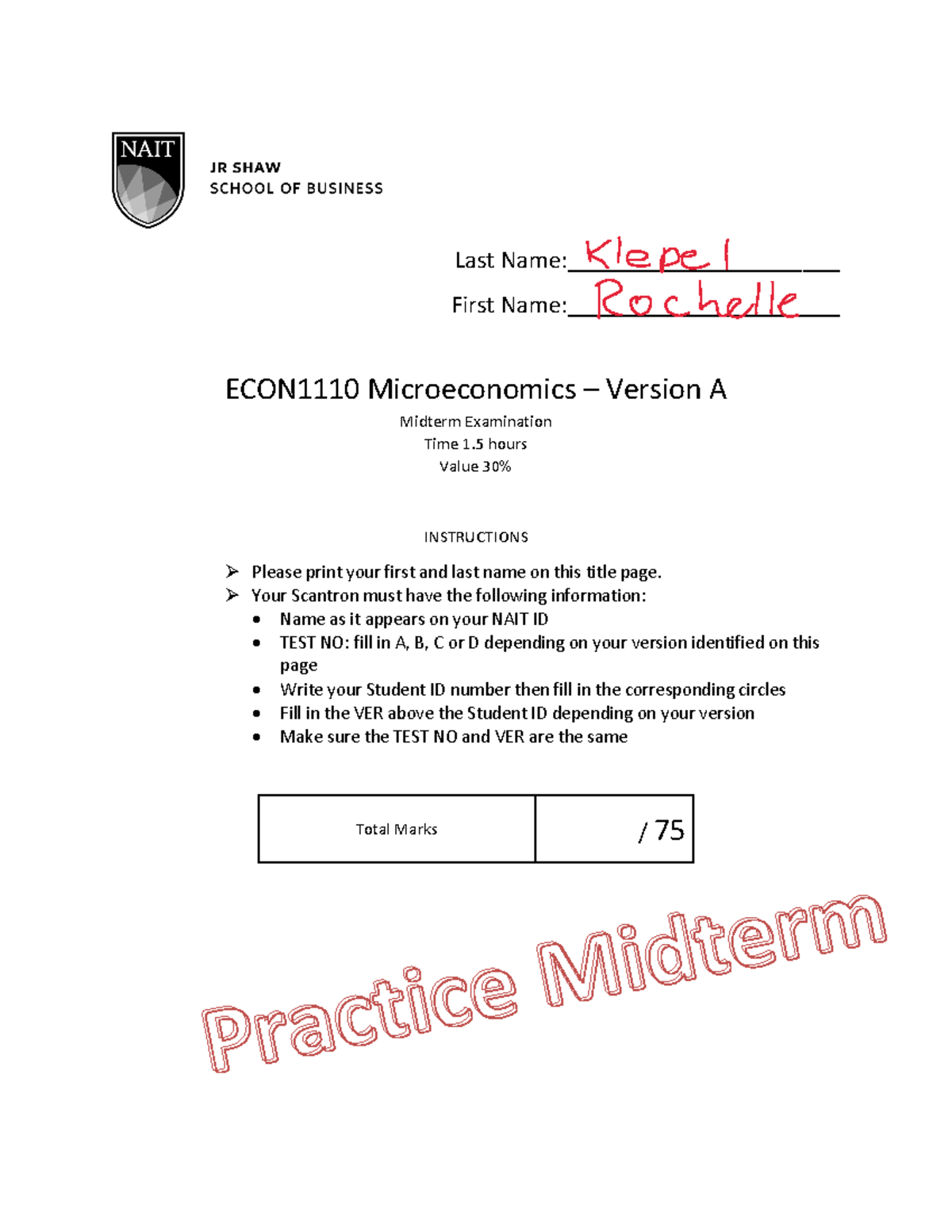 ECON1110 Microeconomics Midterm Exam Practice - Version A - Studocu