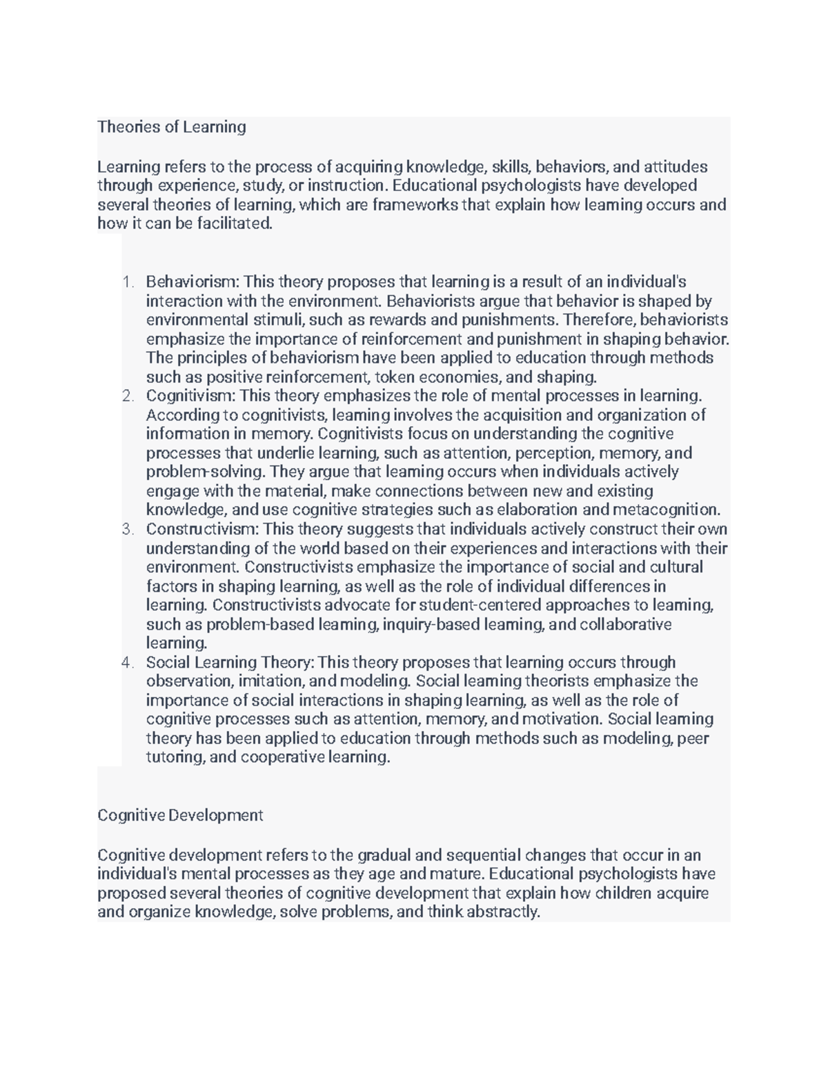 Educational Psychology 1-2: Theories of Learning & Cognitive Dev. - Studocu