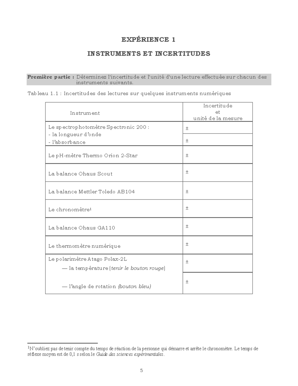 Protocole Lab01 : Incertitudes et Mesures d'Instruments de Laboratoire ...
